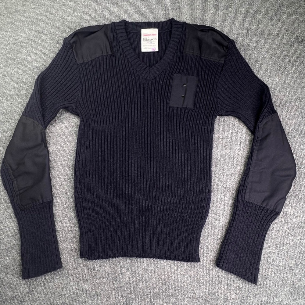 Blauer Commando Sweater Men's Large Navy Blue Wool V-Neck Tactical Made England
